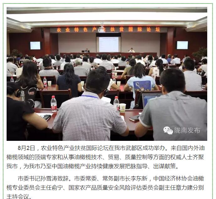 大腕齊聚農(nóng)業(yè)特色產(chǎn)業(yè)扶貧國際論壇，“把脈”隴南油橄欖發(fā)展